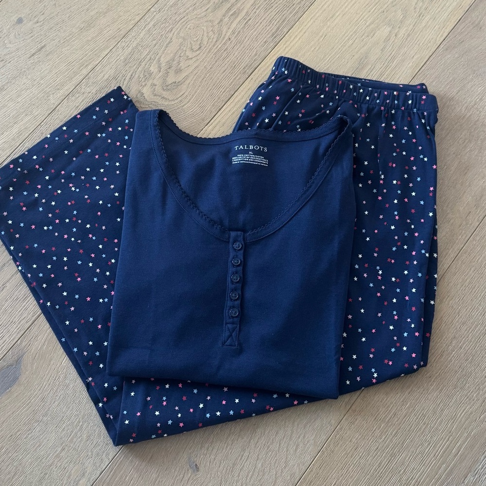 NWT Talbots Stars 2 Piece Pajama Set Navy XLarge
